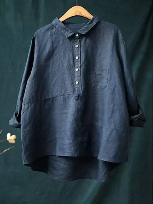 JO | Lapel collar button-down long sleeve shirt with pockets