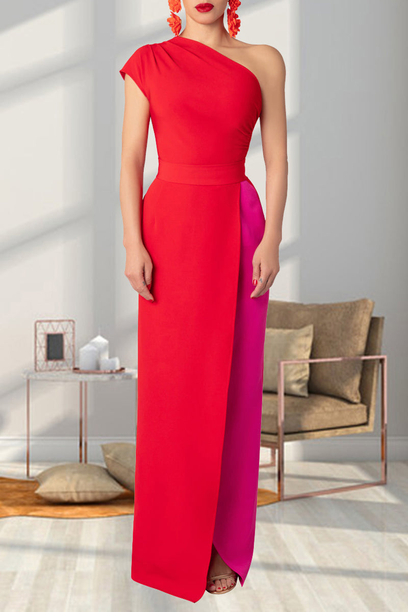 JO | Long asymmetric colorblock dress