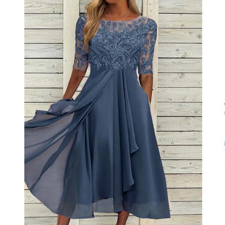 JO | Chiffon midi dress with transparent sleeves in midi length