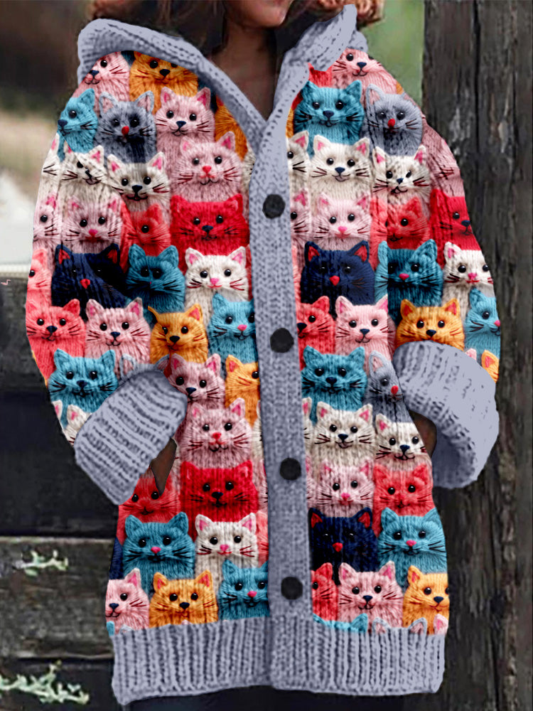 JO | Knitted coat with button placket and playful cat print