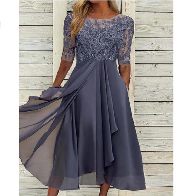 JO | Chiffon midi dress with transparent sleeves in midi length