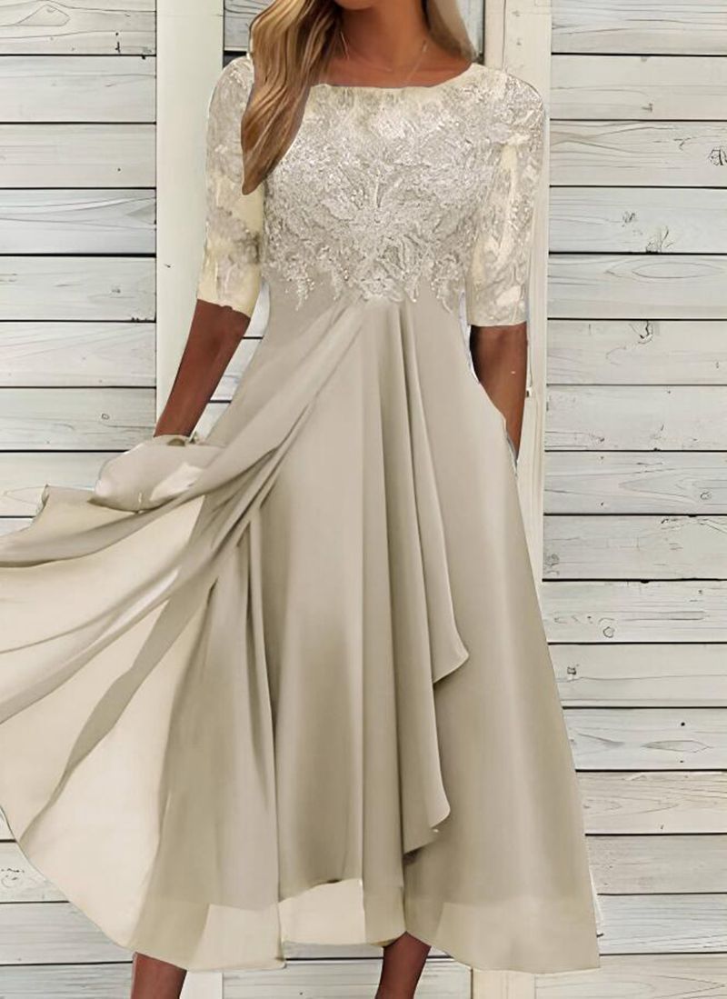 JO | Chiffon midi dress with transparent sleeves in midi length
