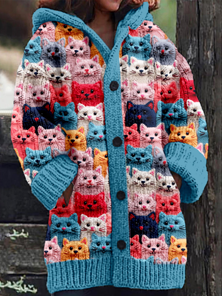 JO | Knitted coat with button placket and playful cat print
