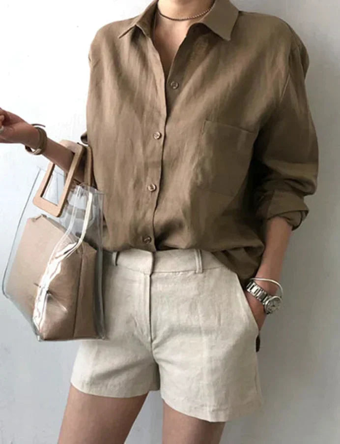 JO ladies cotton shirt spring loose plain shirt collar casual blouse