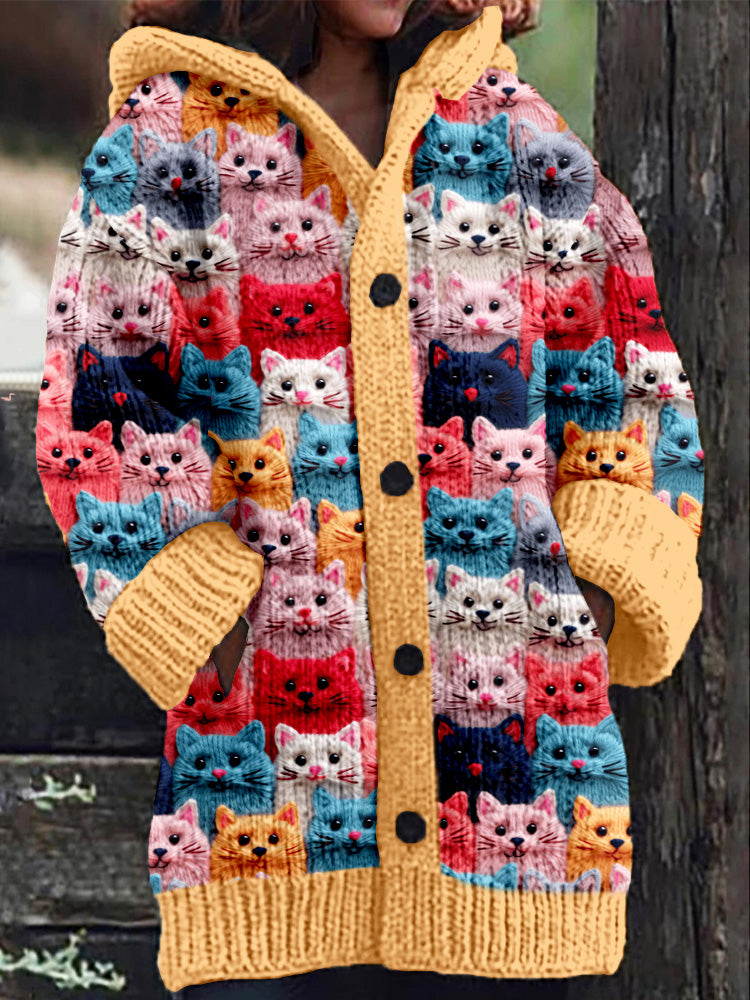 JO | Knitted coat with button placket and playful cat print