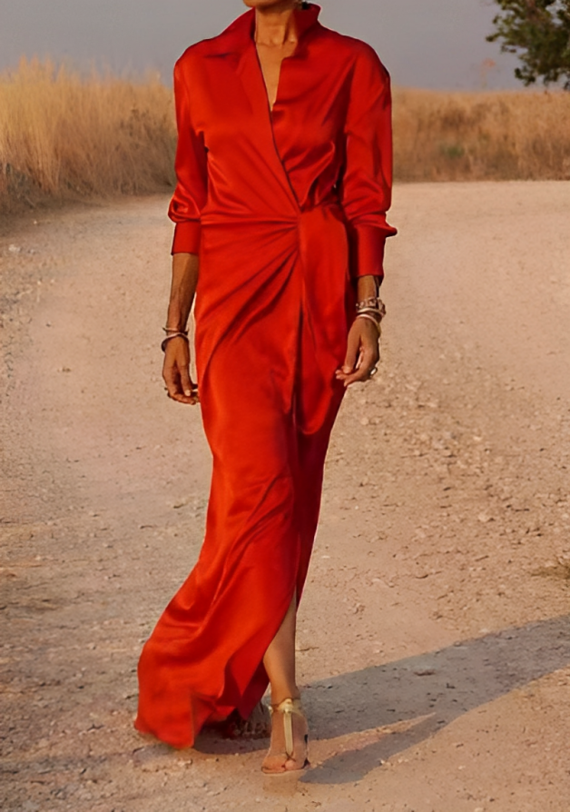 JO | Long-sleeved maxi dress with lapels and slim fit
