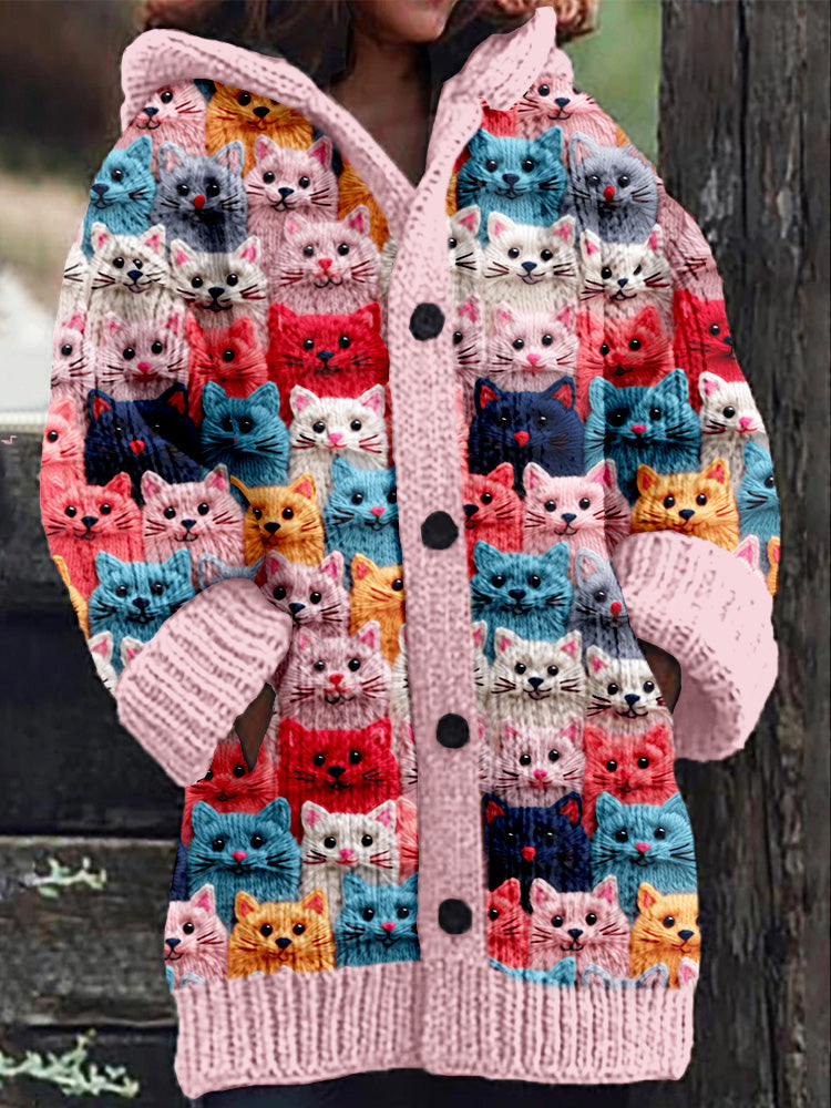 JO | Knitted coat with button placket and playful cat print