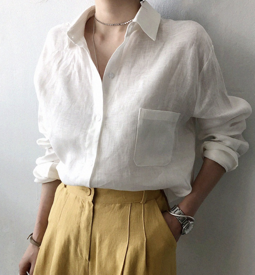 JO ladies cotton shirt spring loose plain shirt collar casual blouse
