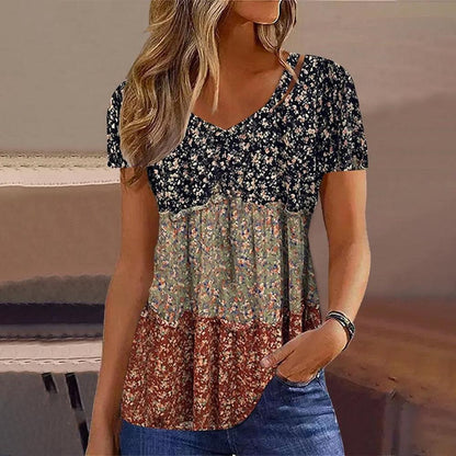 JO | Hippy Stripe Mini Flower Print Short Sleeve Top