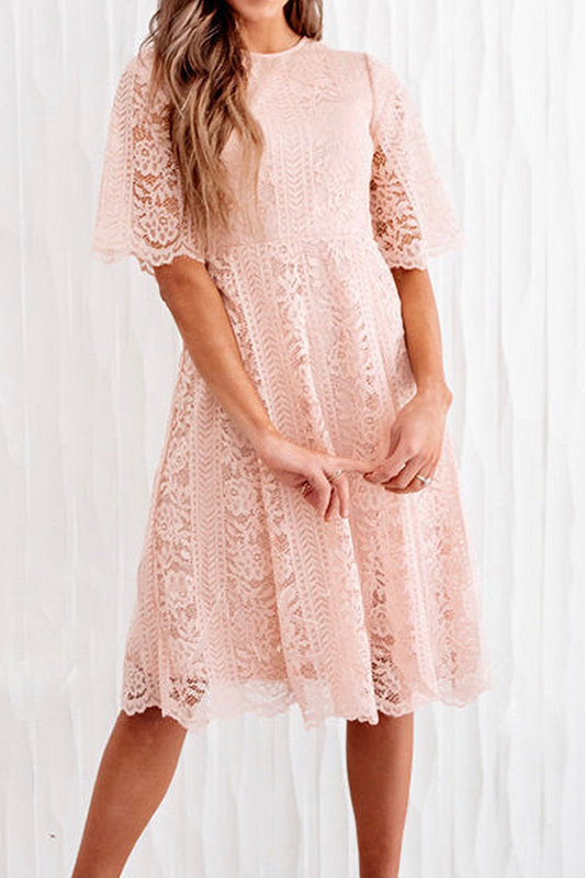 JO | Casual Solid Lace O Neck Cake Skirt Dresses