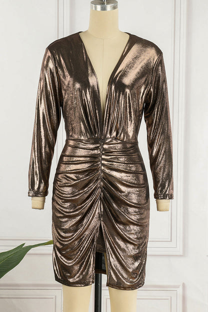 JO | Celebrities Elegant Solid Pleated V Neck A Line Dresses(4 Colors)
