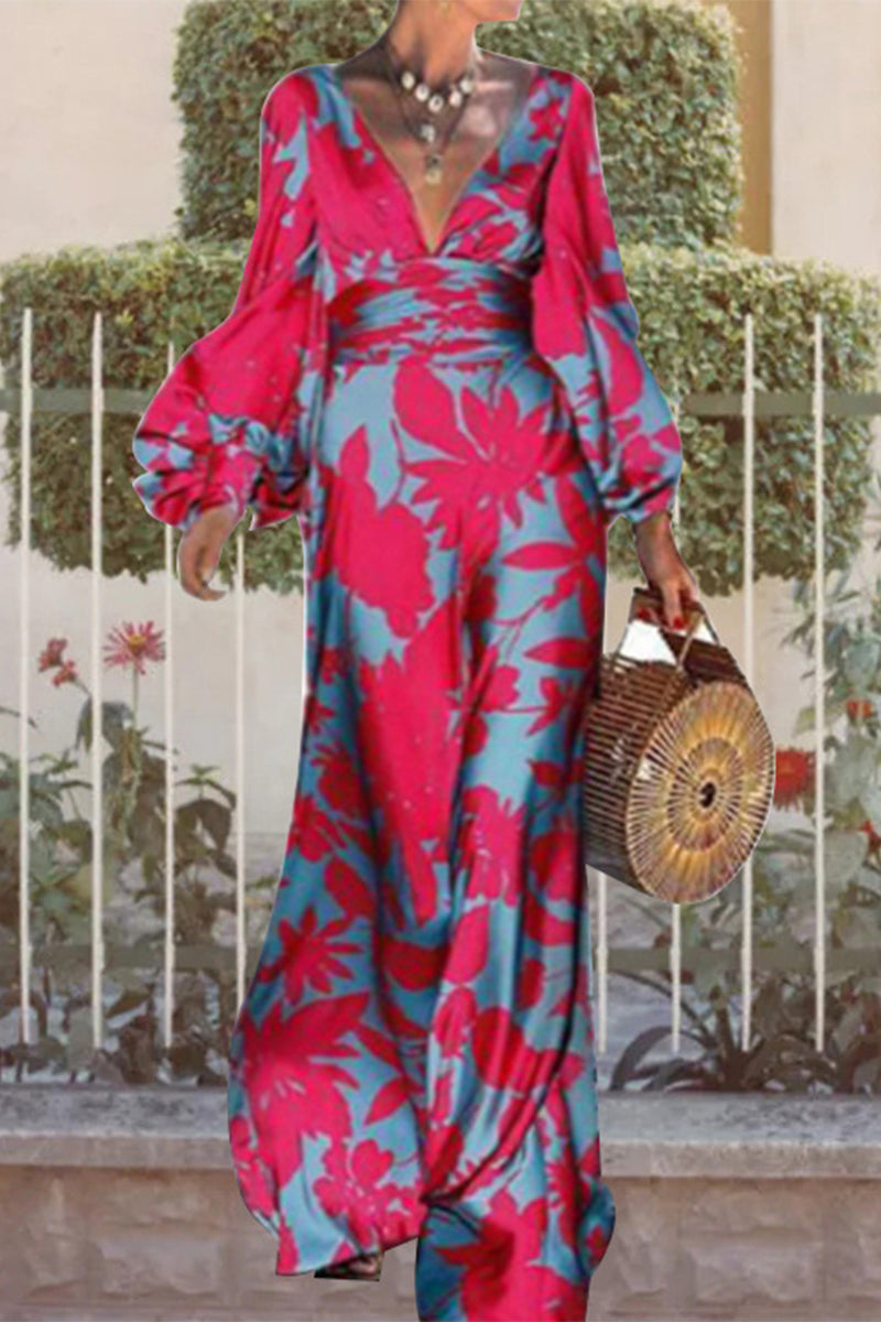 JO | Sexy Elegant Print Frenulum V Neck Evening Dresses Dresses(4 Colors)