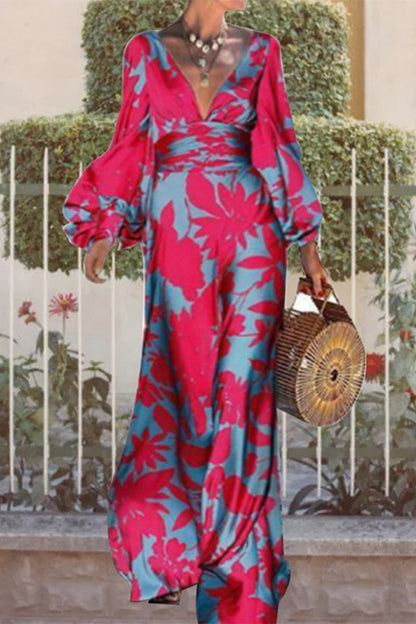 JO | Sexy Elegant Print Frenulum V Neck Evening Dresses Dresses(4 Colors)