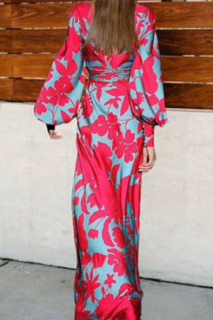 JO | Sexy Elegant Print Frenulum V Neck Evening Dresses Dresses(4 Colors)