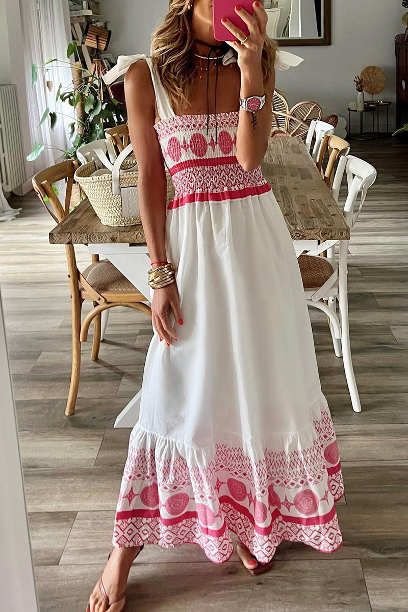JO | Casual Sweet Print Frenulum Square Collar Sling Dresses Dresses