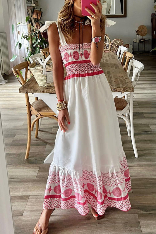JO | Casual Sweet Print Frenulum Square Collar Sling Dresses Dresses