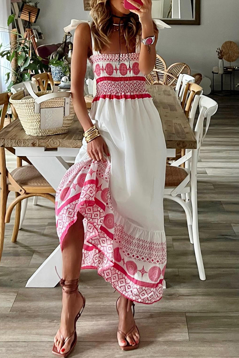 JO | Casual Sweet Print Frenulum Square Collar Sling Dresses Dresses