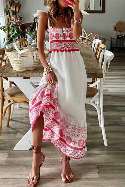 JO | Casual Sweet Print Frenulum Square Collar Sling Dresses Dresses