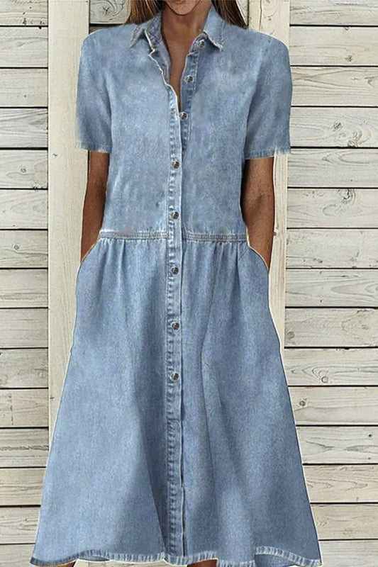 JO | Casual Solid Patchwork Turndown Collar Cake Skirt Dresses