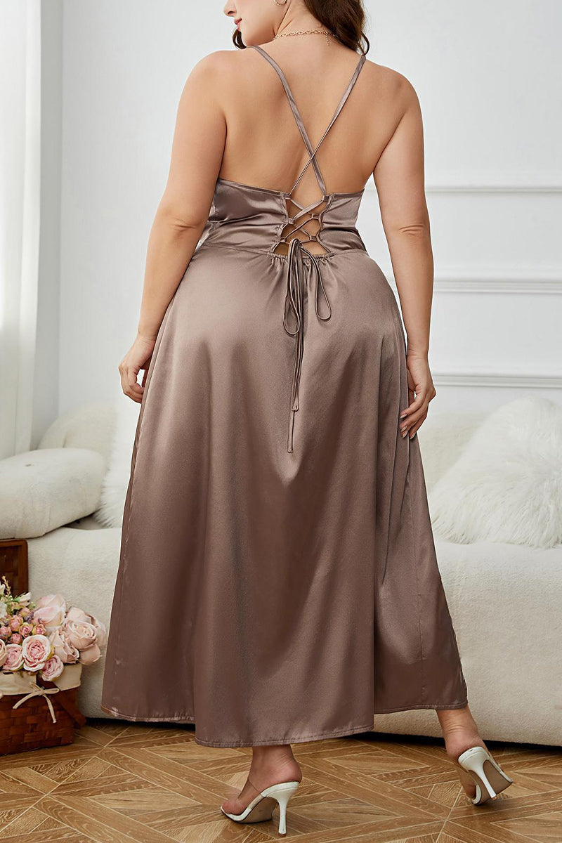 JO | Sexy Solid Backless Slit U Neck Sling Dress Plus Size Dresses