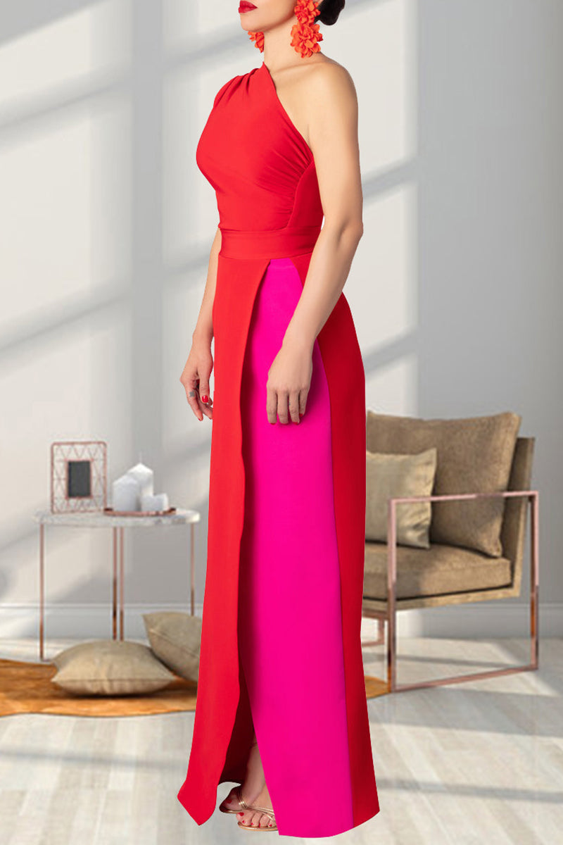 JO | Long asymmetric colorblock dress
