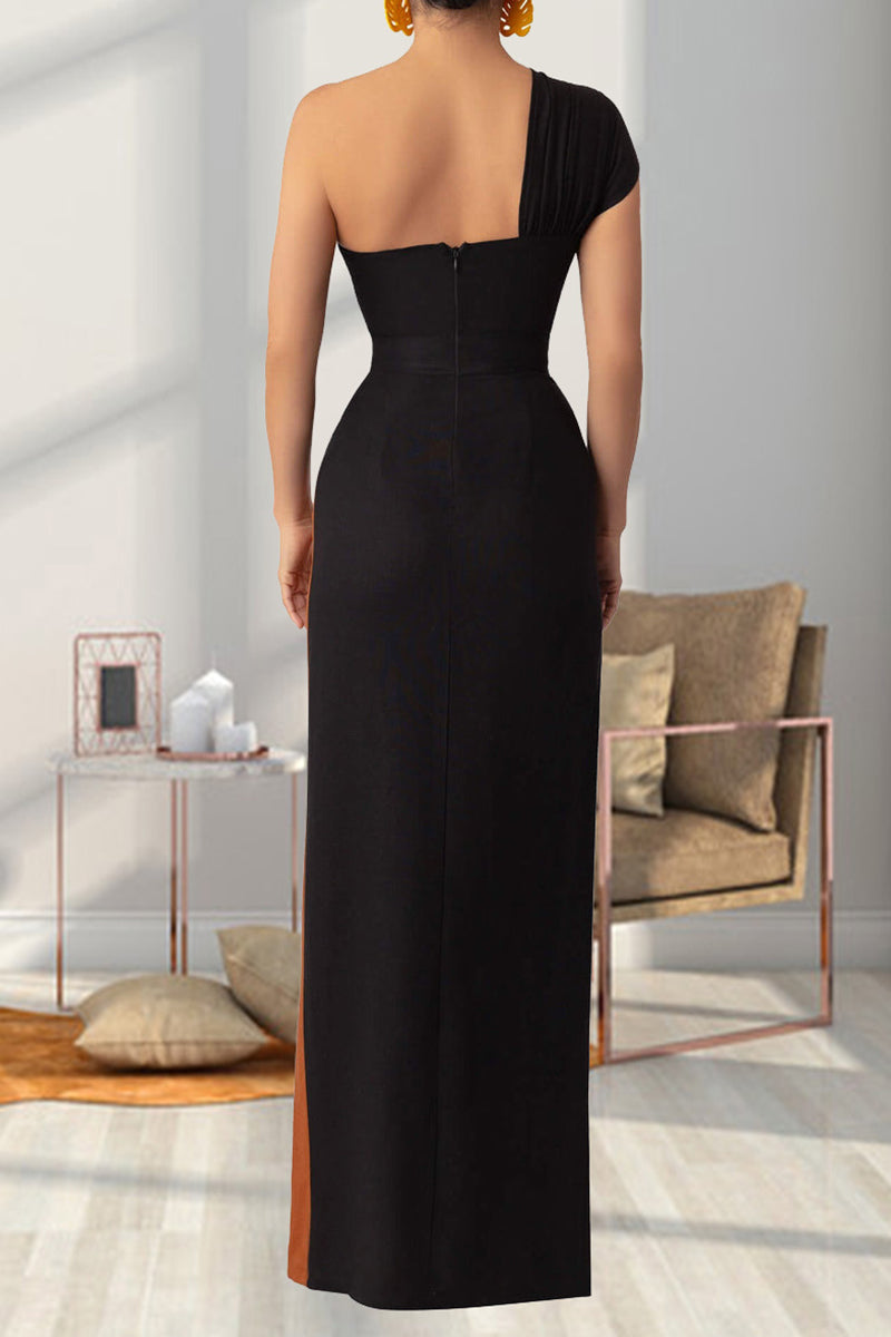 JO | Long asymmetric colorblock dress