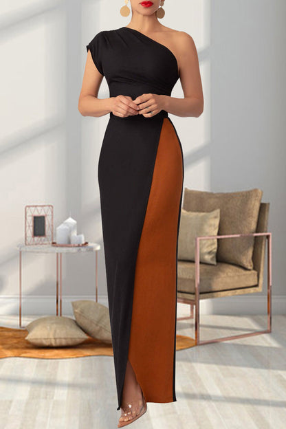 JO | Long asymmetric colorblock dress