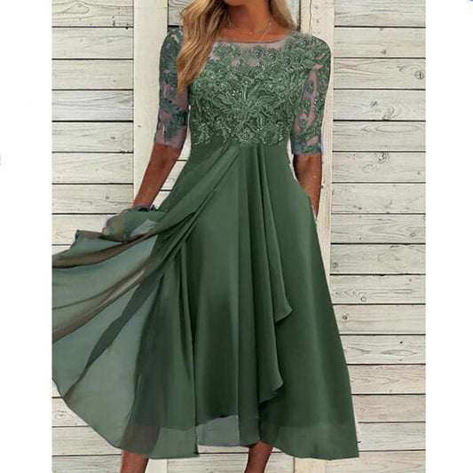 JO | Chiffon midi dress with transparent sleeves in midi length