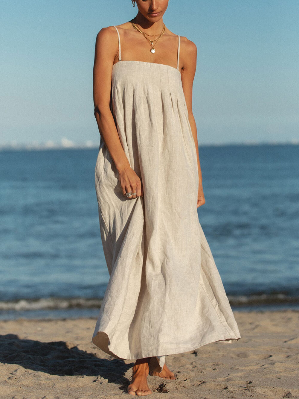 JO | Offshore Pleated linen maxi dress with straps