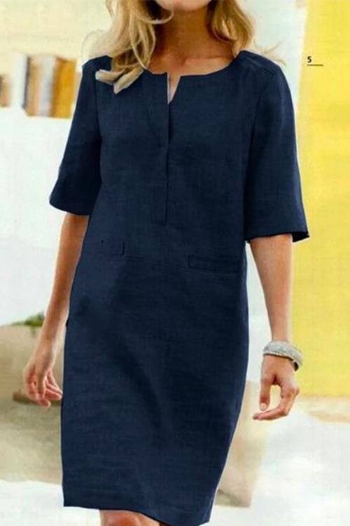 JO | Kathy straight dress in linen and cotton with half sleeves
