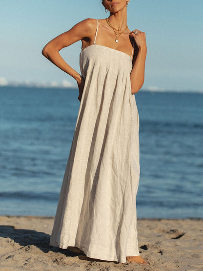 JO | Offshore Pleated linen maxi dress with straps