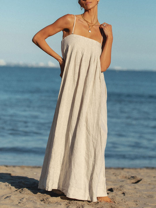 JO | Offshore Pleated linen maxi dress with straps
