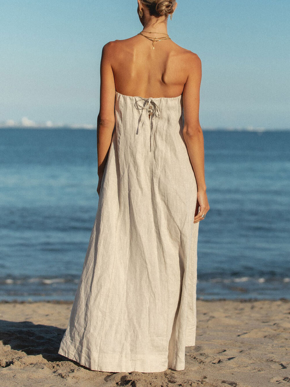JO | Offshore Pleated linen maxi dress with straps