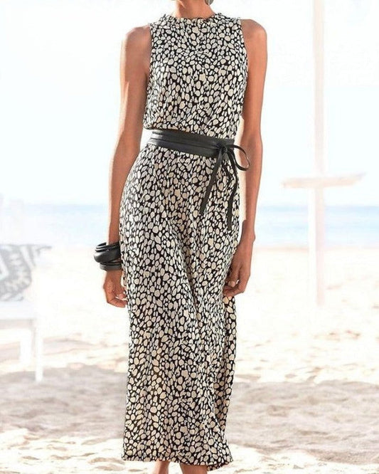 JO | Sleeveless dress with trendy print and belt