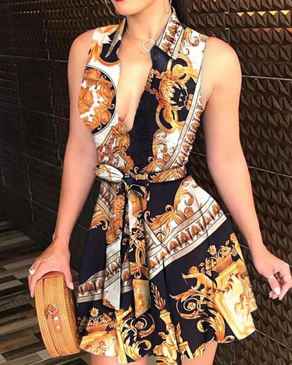 JO | Collar Strap Basic Model Fashion Sexy Print Dress