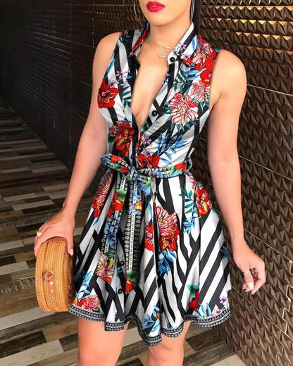 JO | Collar Strap Basic Model Fashion Sexy Print Dress