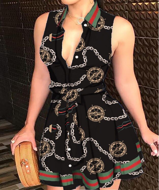 JO | Collar Strap Basic Model Fashion Sexy Print Dress