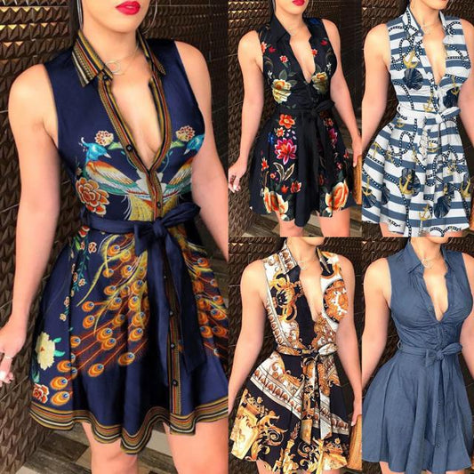 JO | Collar Strap Basic Model Fashion Sexy Print Dress