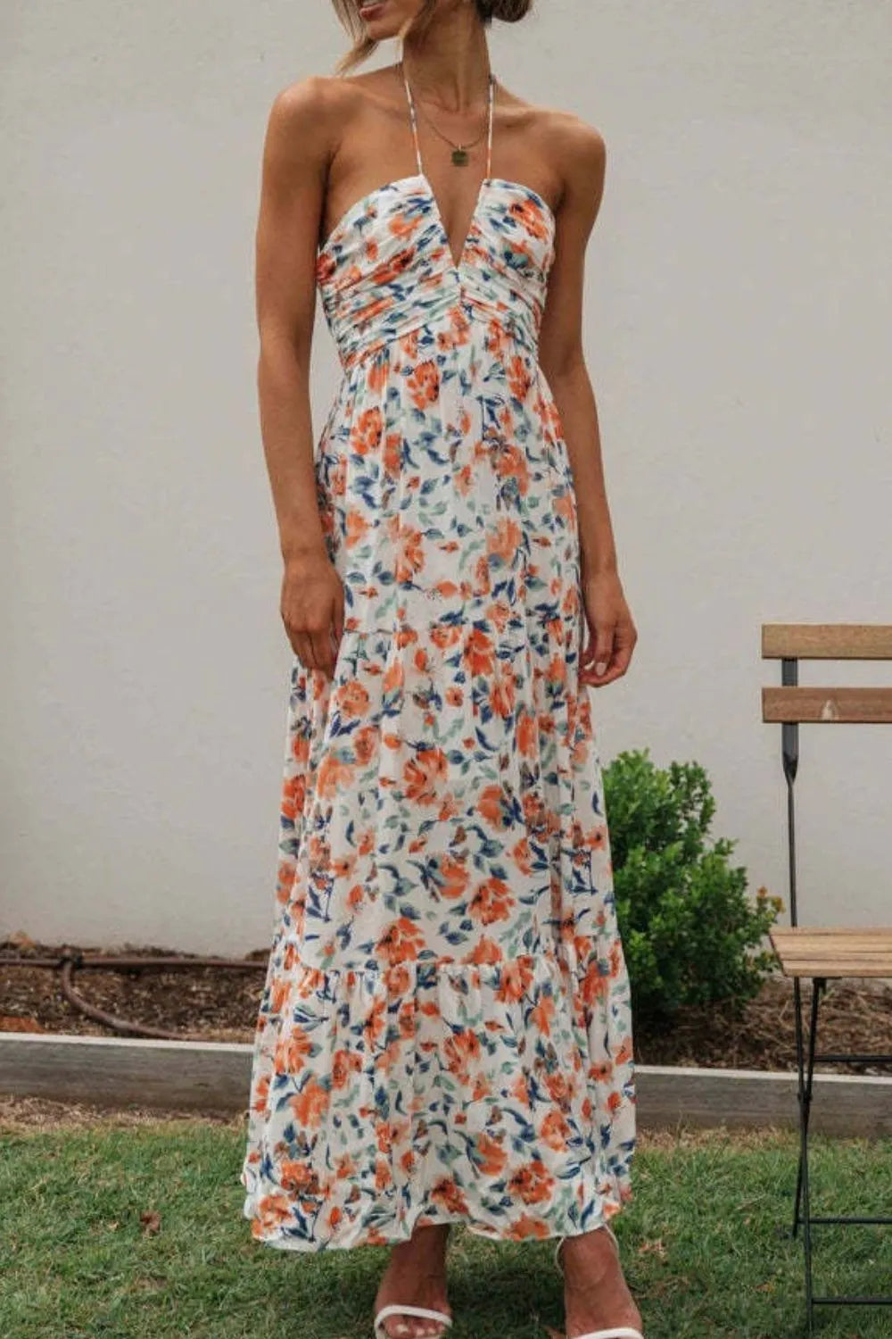 JO | Floral Halter Neck Tiered Maxi Dress