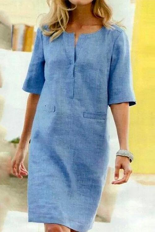 JO | Kathy straight dress in linen and cotton with half sleeves