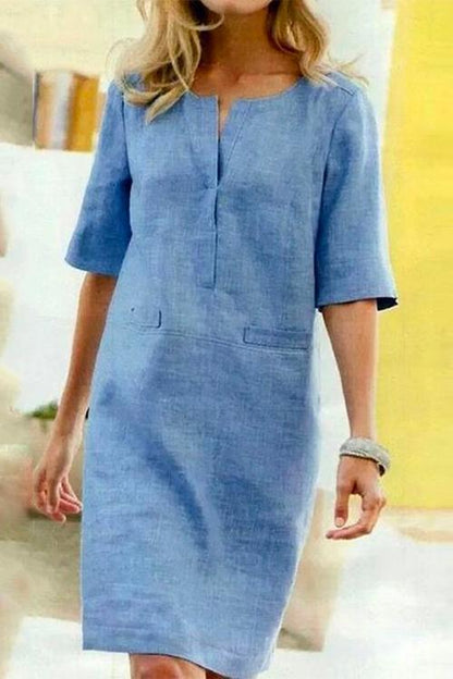 JO | Kathy straight dress in linen and cotton with half sleeves