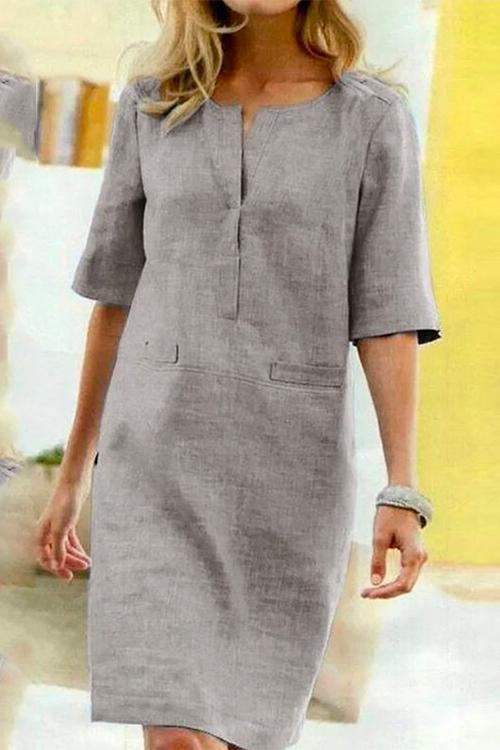 JO | Kathy straight dress in linen and cotton with half sleeves
