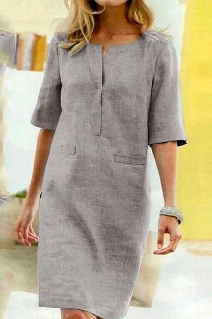 JO | Kathy straight dress in linen and cotton with half sleeves