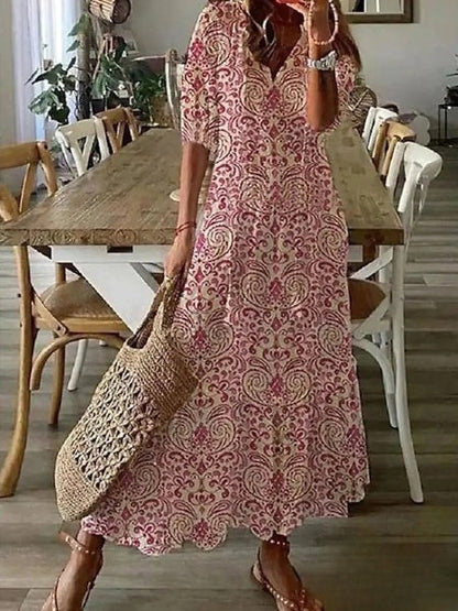 JO | Delia - Women's dresses Long dress with V-neck, half-length sleeves and printed beard