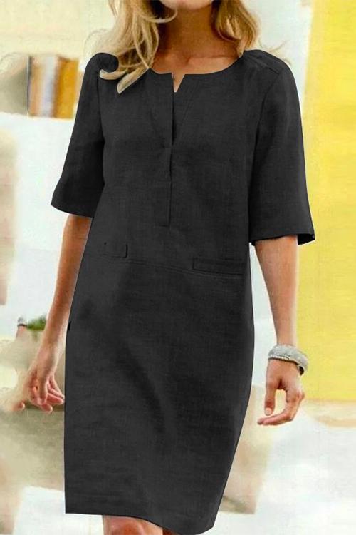 JO | Kathy straight dress in linen and cotton with half sleeves