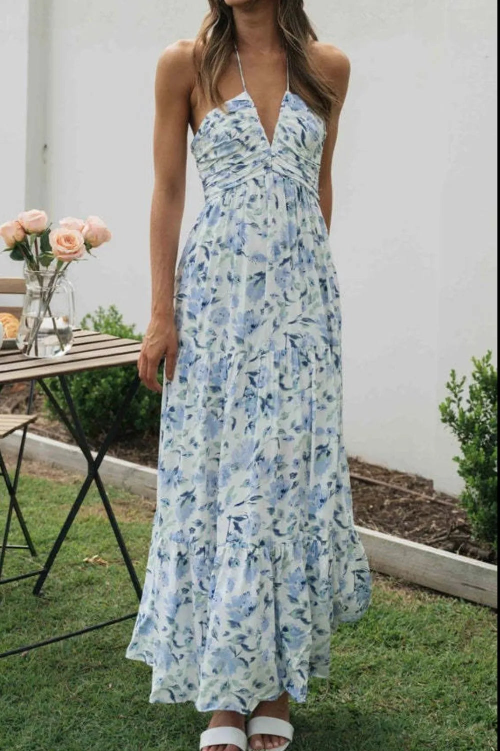 JO | Floral Halter Neck Tiered Maxi Dress