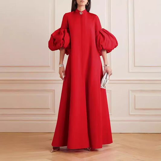 JO | Floral Solid Color Lose Lapel Long Dress Evening Dress
