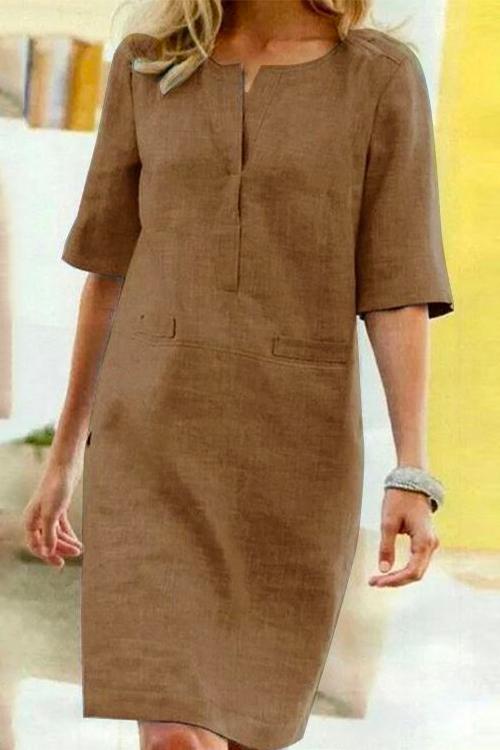 JO | Kathy straight dress in linen and cotton with half sleeves
