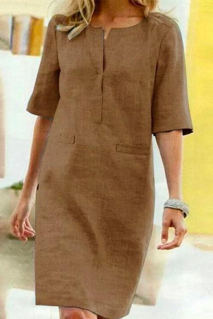 JO | Kathy straight dress in linen and cotton with half sleeves
