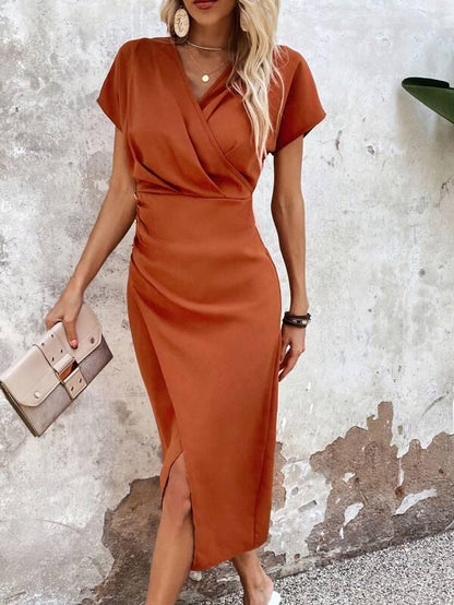 JO | Orange midi dresses with V-neckline